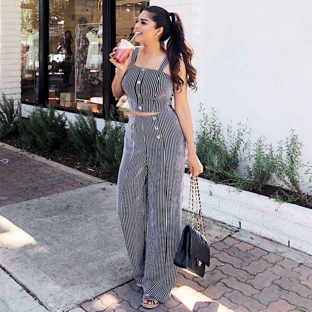 2 piece striped set with gold buttons